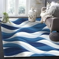 thumbnail image 3 of 7x10 Large Area Rugs Navy Blue Abstract Wavy Texture Area Rug for Living Room, White and Blue Gradient Geometry Modern Rug with Double Sided Carpet Tape for Bedroom Men Room Decor, 3 of 7