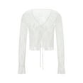 thumbnail image 2 of Women's Summer Lace Crop Tops Flare Long Sleeve Tie Front Sheer Slim Cardigan Clubwear, 2 of 10