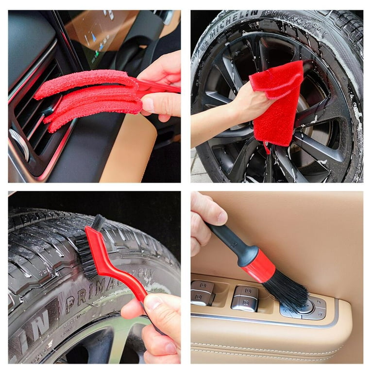 HMPLL 10pcs Auto Car Detailing Brush Set Car Interior Cleaning Kit Includes 5 Boar Hair Detail Brush, 3 Wire Brush, 2 Air Vent Brush for Cleaning