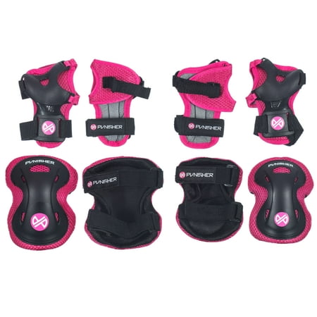 Punisher Skateboards Girls Elbow, Knee, Wrist Pad Set, Pink, Small, Ages
