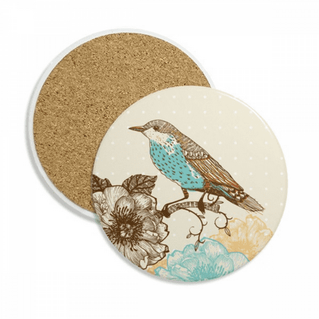 

Freehand Sketch Flower Bird Blue Black Coaster Cup Mug Tabletop Protection Absorbent Stone