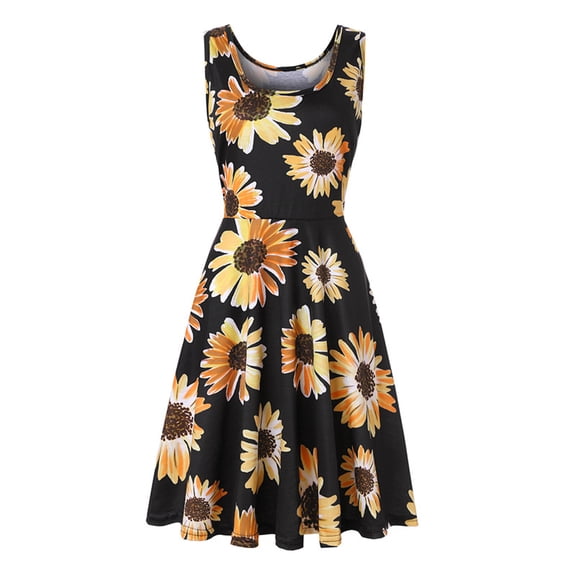 IROINNID A-Line Dress For Women Sleeveless Printed Skinny Long Dress V-Neck Knee-Length Dress