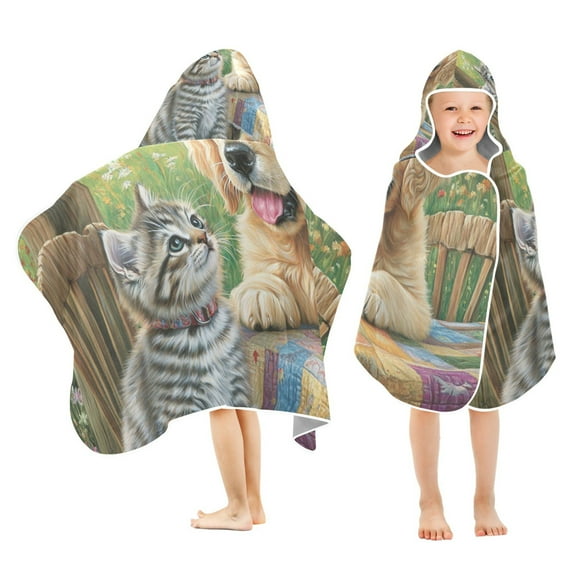 YAZAOO Towels Kids Hooded Beach Towel Paw-sitive Pals Pool Bath Towel Soft