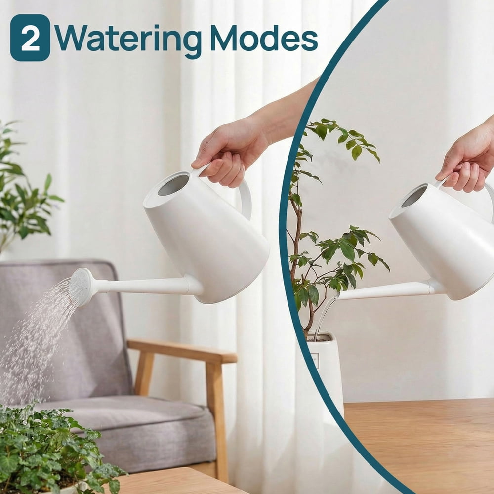 Plastic 1.8-liter Watering Can with Detachable Spout and Sprinkler Head for Easy Handling, White