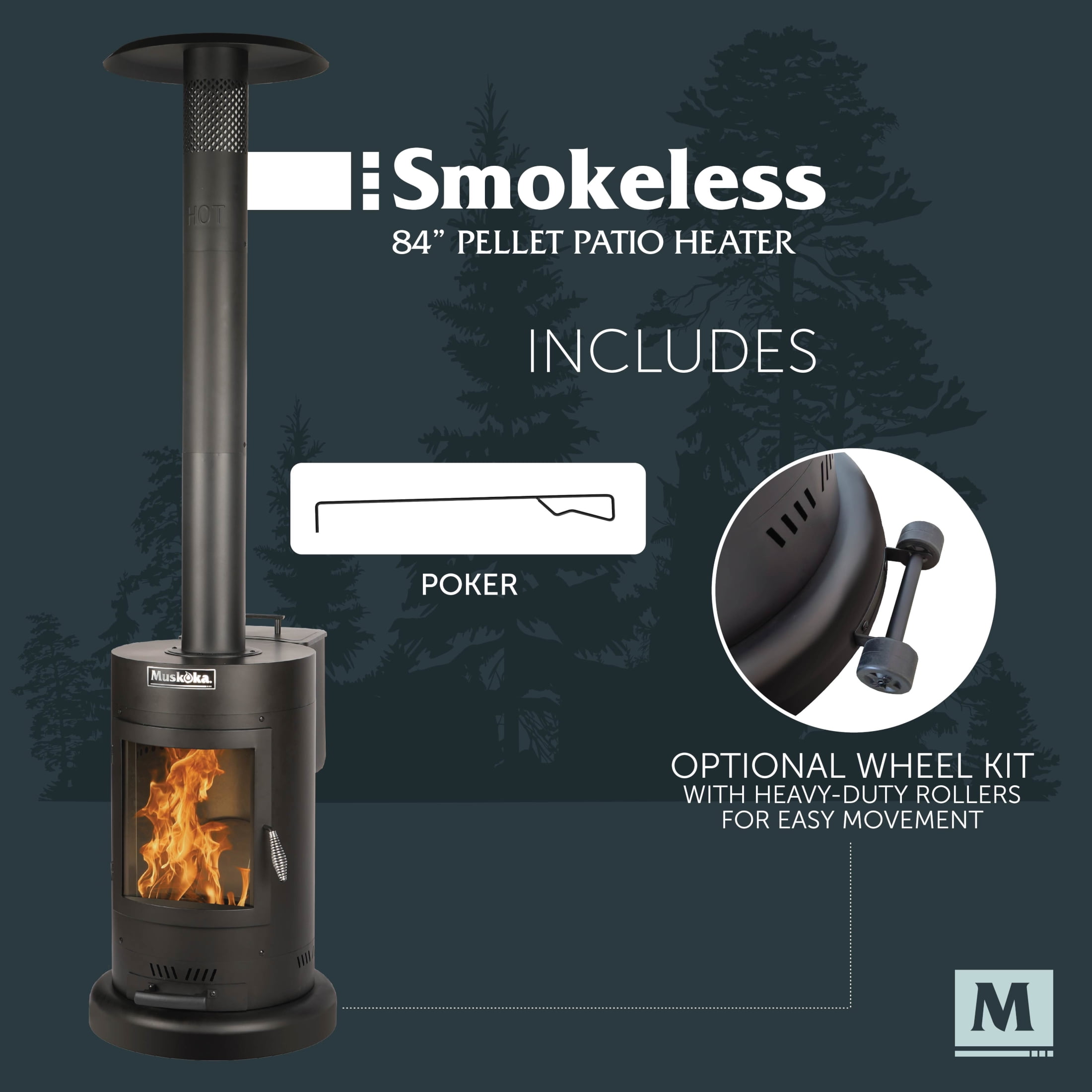 Muskoka 84" High 75,000 BTU Black Steel Wood Pellet Patio Heater
