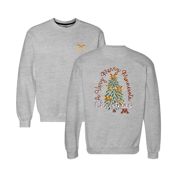 Women's Heather Gray Minnesota Golden Gophers Classic Merry Christmas Tree Crewneck Sweatshirt