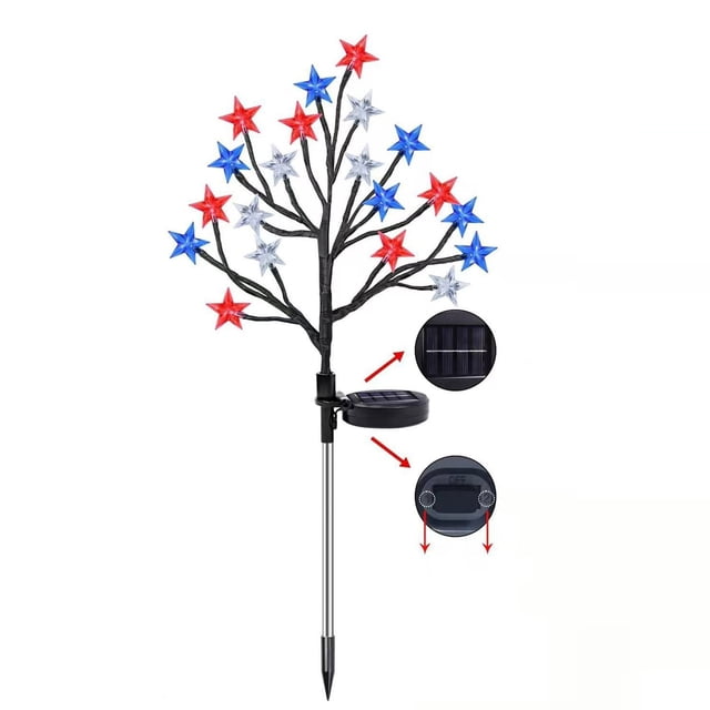 Luiuiu Piquet Lumineux Solaire Étoilé du 4 Juillet pour l'Extérieur, Décorations Patriotiques Rouges, Blanches et Bleues, Lumières Solaires Étoilées pour Allée, Déco de Jardin pour le 250e Anniversaire des États-Unis, Jour de l'Indépendance, Memorial Day