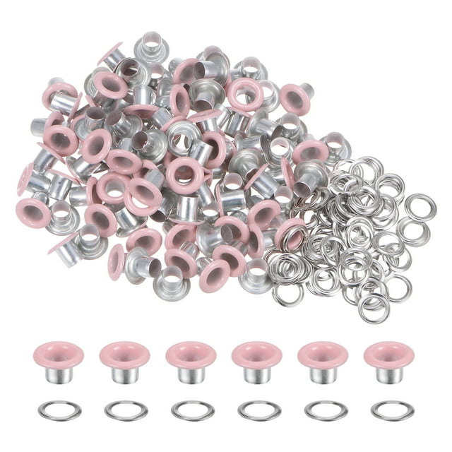 Unique Bargains 100 Pcs Œillets 1/5 Pouce (5mm) Trou d'Identification Métal Auto-Adhésif avec Rondelles pour Cuir Rose