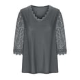 thumbnail image 6 of Aloohaidyvio Tops and Blouses ,Womens Casual V-Neck Lace T-Shirt Flower Print 3/4 Sleeve, 6 of 6