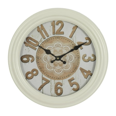 DecMode 14 White Metal Floral Fluted Frame Wall Clock