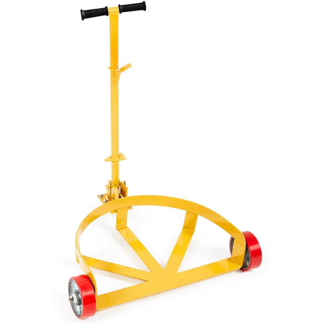 KFFKFF Chariot Tambour 55 Gallons, Supporte jusqu'à 1200 lbs, Chariot de Transport en Acier, Chariot Rond Profil Bas avec Construction en Acier Robuste, Poignée Réglable et 3 Roues, Idéal pour Ateliers