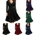 thumbnail image 3 of Women Floral Lace V Neck Formal Dress Swing Cocktail Party Midi Wedding Guest, 3 of 11