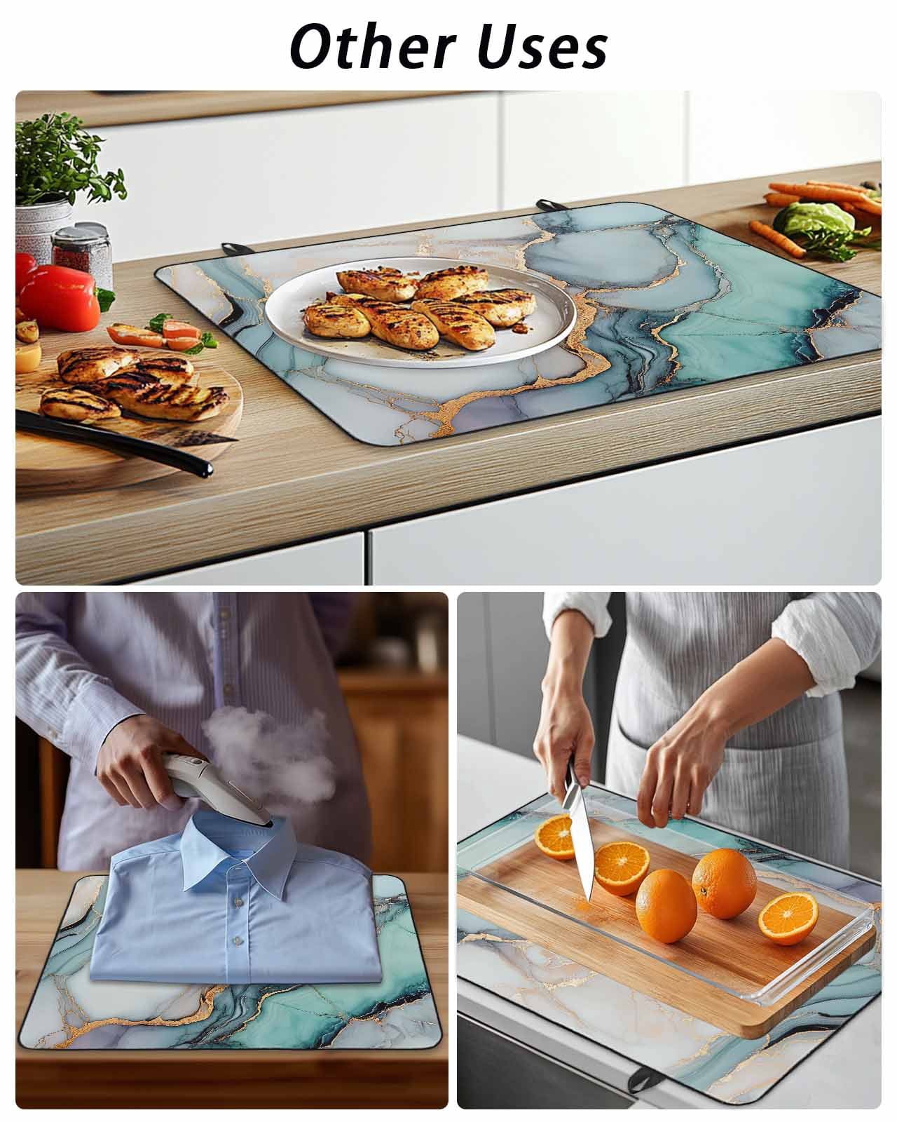 Stove Top Covers for Electric Stove, Blue Teal Marble Glass Stovetop Cover Protector, Modern Ink Painting Abstract Induction Cooktop Protector Oven Mat for Kitchen Countertop 31"x24"