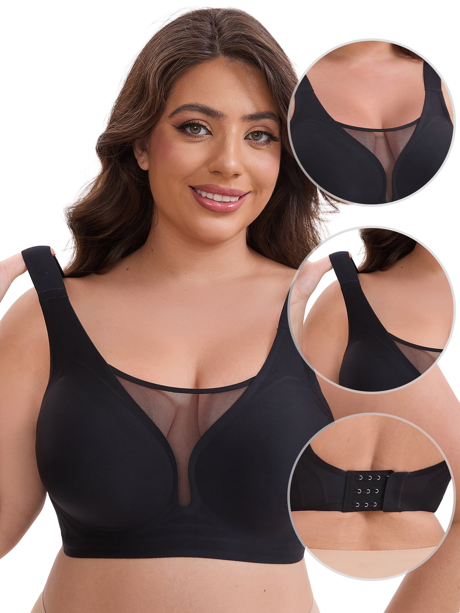 DARING DIVA Plus Size Wide Strap Seamless Bralette No Underwire Smooth Bra M Black