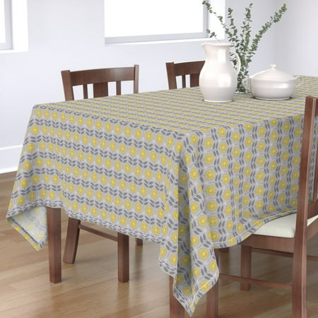 

Cotton Sateen Tablecloth 70 Square - Flower Shower Gray Lemon Yellow Retro Bloom Mid Century Mod Modern Print Custom Table Linens by Spoonflower