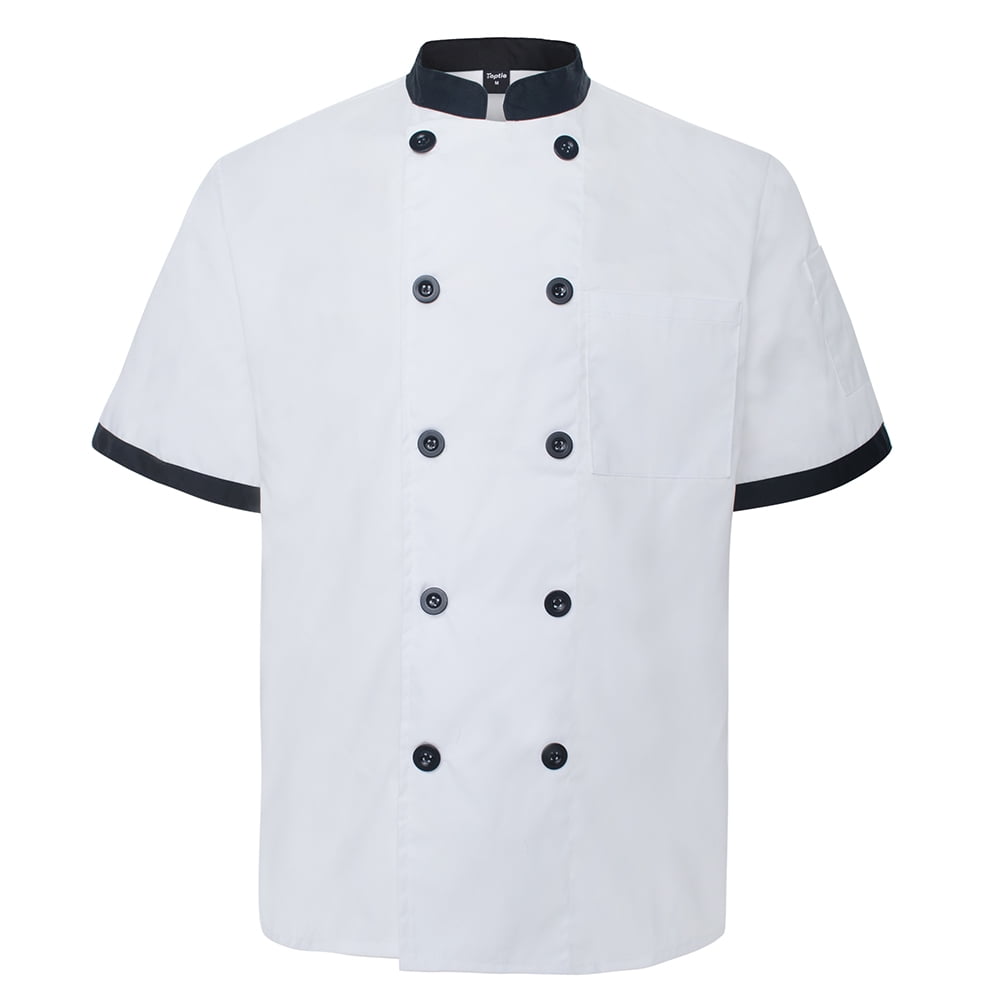 White Short Sleeve Polycotton Chefs Jacket Plastic Buttons Pen Pocket XS XXXXL 