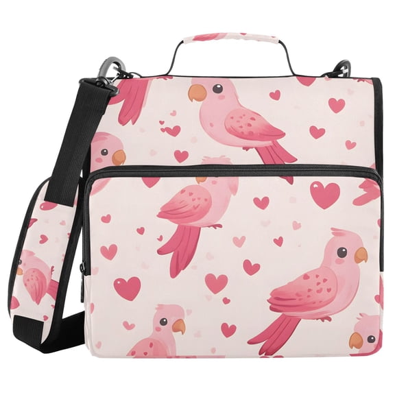 3 Ring Zipper Binder with Shoulder Strap Waterproof Trapper Keeper 2 Inch D-Ring 500 Sheets Capacity Pink Bird and Heart