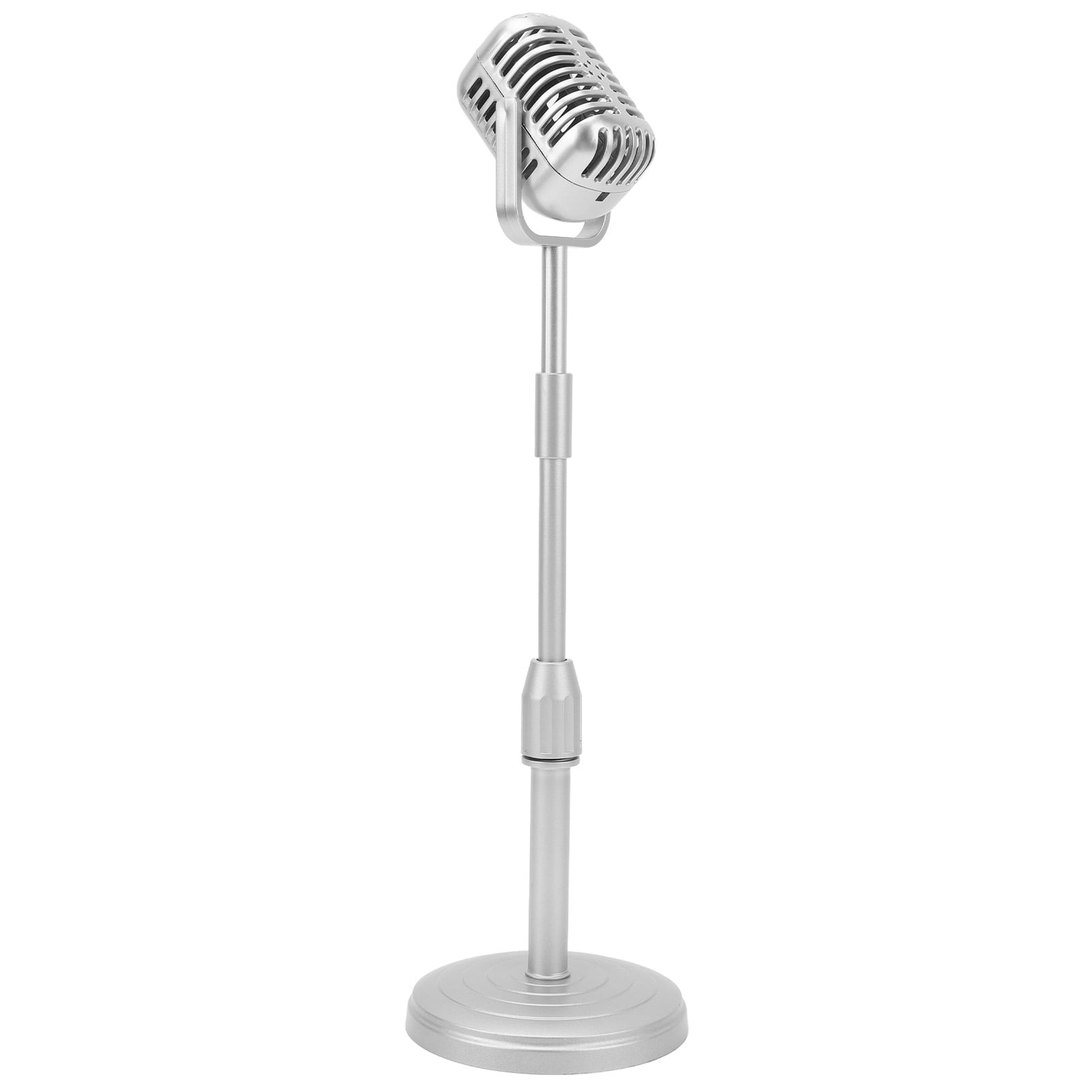 Retro Microphone Props Liftable Realistic Lightweight Fake Vintage Microphone Model for Shooting Cosplay Silver