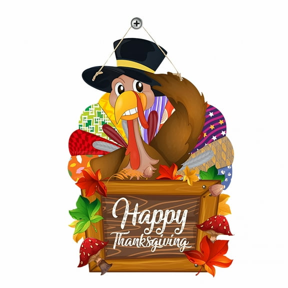 LAMIRO Thanksgiving Turkey Door Sign Decor Wooden Wreath For Front Door Hanger Yard Farmhouse Home Gobble Sign Rustic Autumn Sunflowers Pumpkins Thanksgiving Party