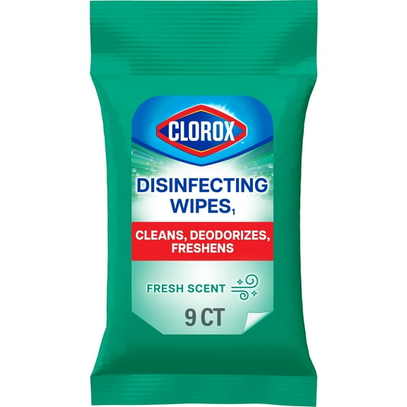 Clorox Disinfecting Wipes on the Go Bleach Free Travel Wipes, Fresh Scent, 9 Count