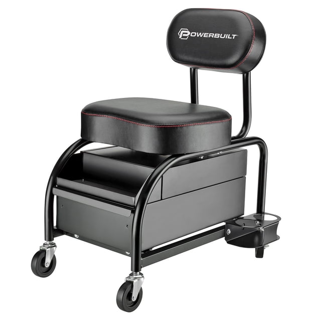 Powerbuilt Pro Detailer & Mechanics Siège de Garage Rembourré avec Rangement