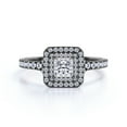 thumbnail image 3 of JeenMata Stunning 1 Carat Princess Cut Moissanite - Pave Set - Split Shank - Double Halo Gothic Engagement Ring in 18K Black Gold over Silver, 3 of 7