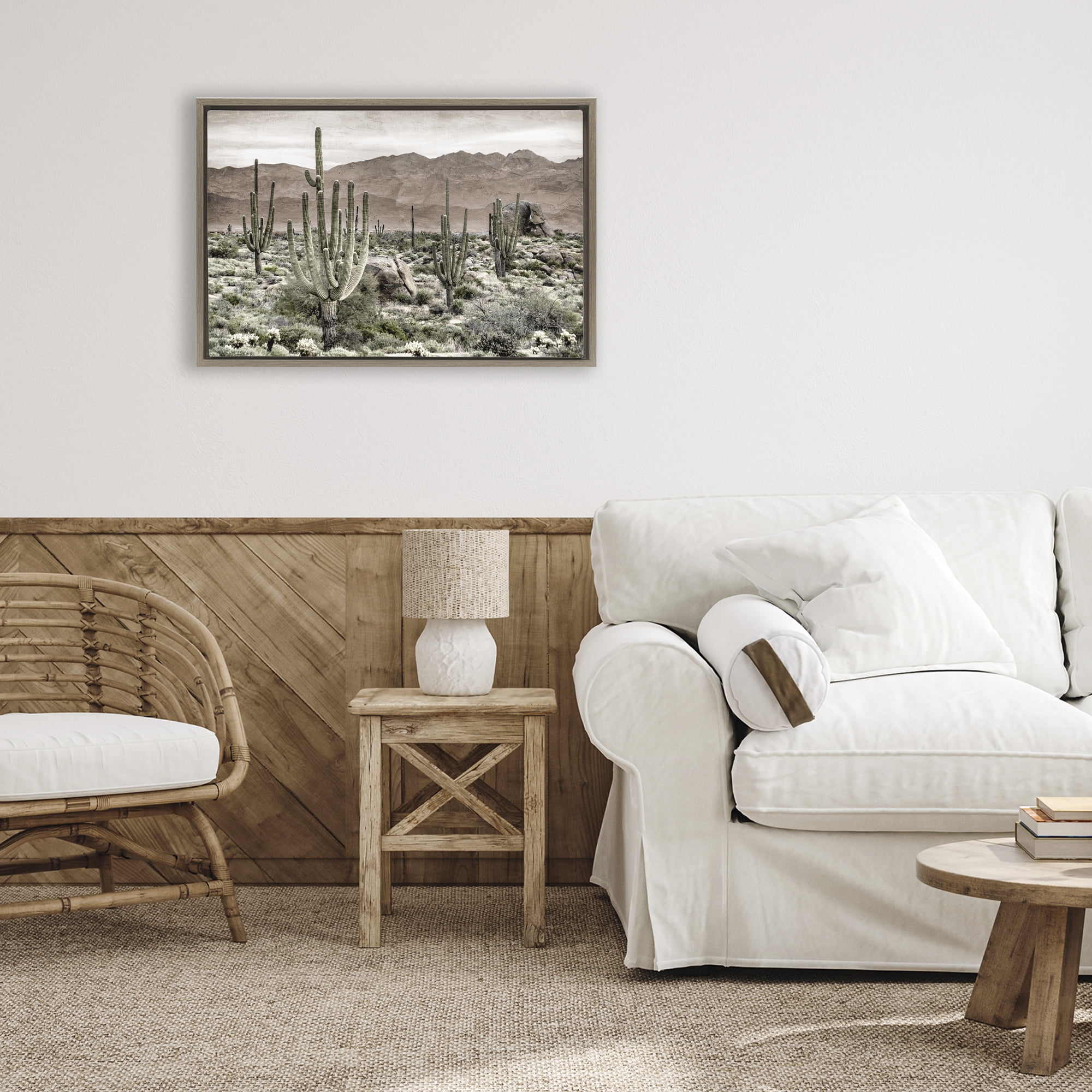 Stupell Industries Desert Land Cacti Wilderness Brown Framed Floater Canvas Wall Art, design by Kim Allen