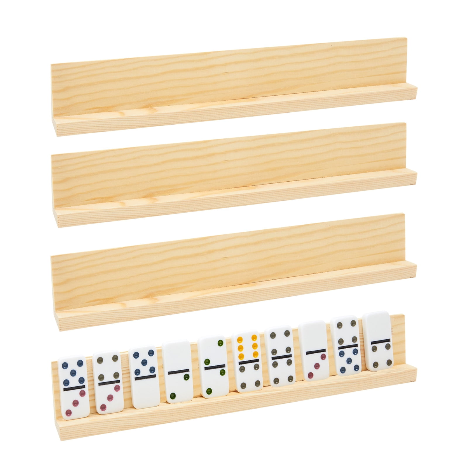 4Pcs Wood Domino Racks Holders for Domino Tiles Game Rack for Kids Seniors Adult 