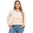 thumbnail image 3 of Mengpipi Women's Plus Size Tops Waffle Knit Lace Long Sleeve Blouse Loose Casual Shirt 1X-5X, 3 of 5