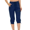 thumbnail image 2 of ShomPort Capri Pants for Women Athletic Hiking Zipper Pocket Sweatpants Workout Drawstring Bottoms Pants, 2 of 9
