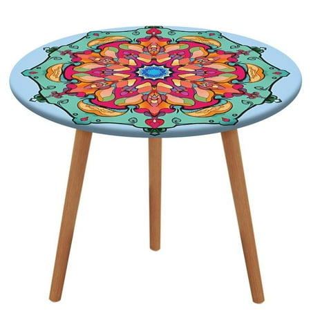 

A Colorful Mandala Design on A Light Blue Background_01 Round Fitted Tablecloth Elastic Table Cover Waterproof Dining for Indoor Outdoor Decor Table Cloth