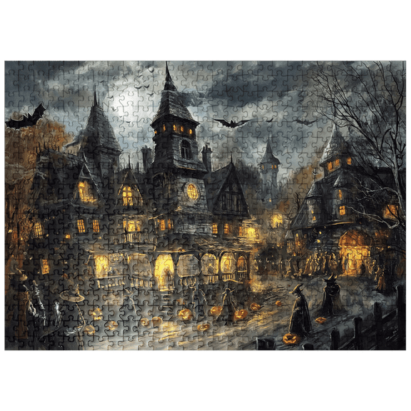 MyPuzzle - Haunted Village Under Full Moon - Premium 500 Piece Jigsaw Puzzle for Adults