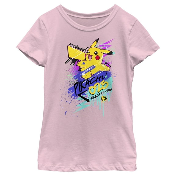 Girl's Pokemon Pikachu 025 Electrifying Graphic Tee Light Pink Large