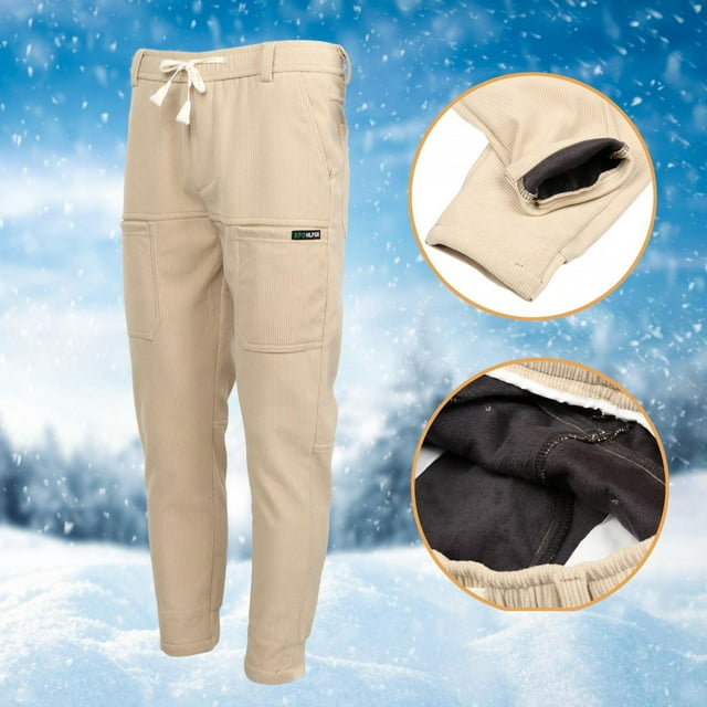 Pantalones cálidos de lana para invierno, pantalones térmicos para hombre, senderismo, trotar con cordón, pantalones gruesos de moda para exteriores, beige 30 Salvador Dali Pantalones de lana cálidos de invierno