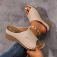 thumbnail image 4 of Modstep Orthopedic Sandals for Women Leather Wedge Walking Slides Dressy Platform Arch Support Open Toe Slip on Summer Shoes size 6 Beige, 4 of 7