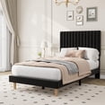 thumbnail image 1 of EDTara Velvet Platform Bed With Adjustable Tufted Headboard, Vertical Channel Design and Strong Wooden Slats, Easy Assembly, 1 of 7