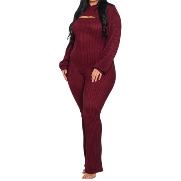 Women Plus Size 2 Piece Shrug Bodycon Jumpsuit