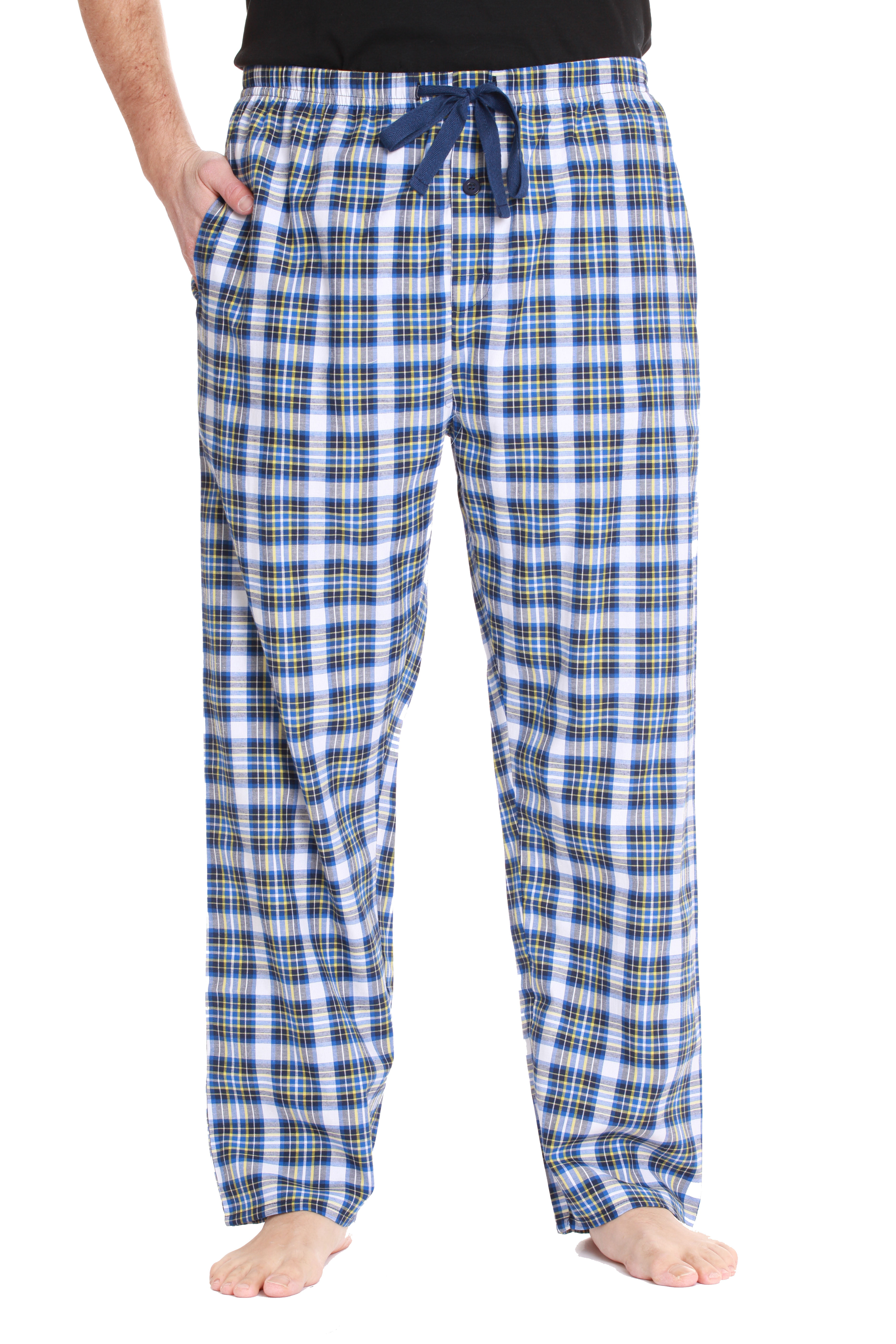 #followme Mens Plaid Poplin Pajama Pants with Pockets (Large, Blue ...