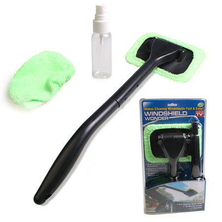 Windshield Cleaner with Microfiber Cloth, Handle and Pivoting Head- Glass Washer Cleaning Tool for Windows (Best Microfiber Cloth For Cleaning Windows)