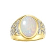 thumbnail image 1 of RYLOS Men's Rings Yellow Gold Plated Silver Nugget Ring with Cabochon Gemstone & Diamonds Opal Rings For Men Size 11, 1 of 7