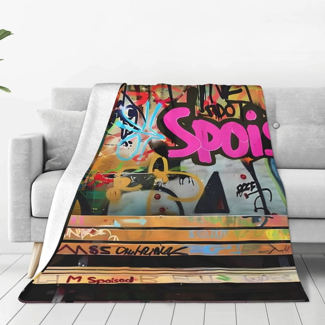 Balery Graffiti Lamp Urban Scene Manta de Felpa Suave y Acogedora – Cobija de Franela Aterciopelada para Cama, Lavable y Cálida para Sofá, Mascotas, Transpirable-80"x60"
