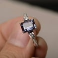 thumbnail image 2 of Emerald Cut Alexandrite Promise Ring June Birthstone Solid Silver Color Changing rectangle ring, 2 of 4