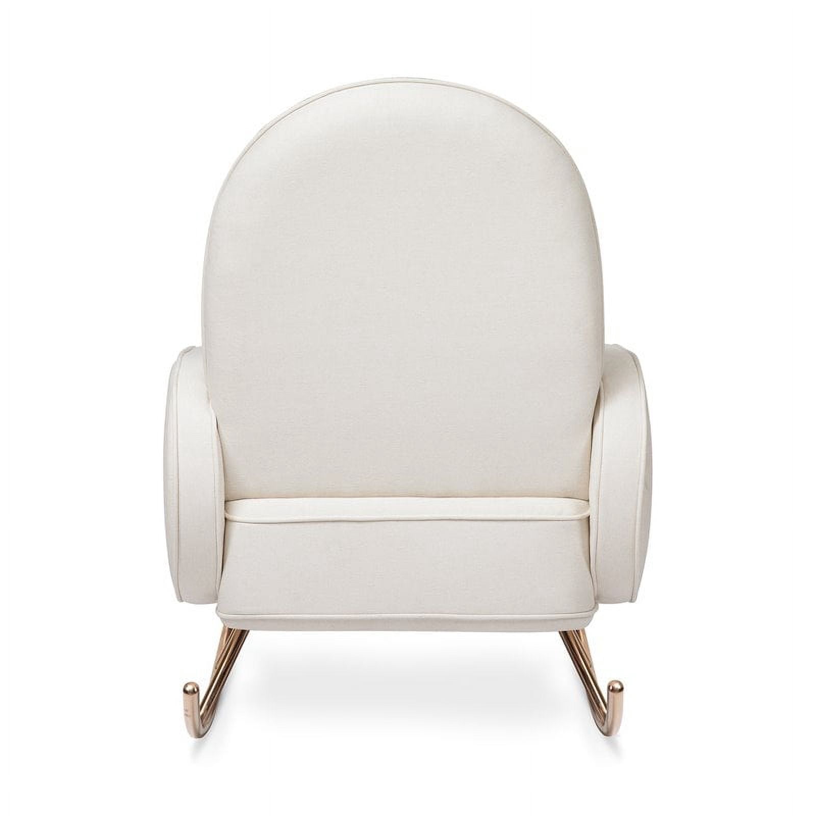 Million Dollar Baby Compass Upholstered Modern Fabric Rocker in Cream with Rose Gold Legs