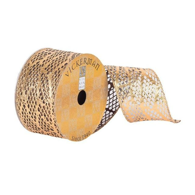 Vickerman Q180200 2.5 in. x 10 Yards Gold Metalllic Laser Cut Ribbon