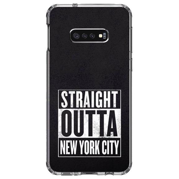 DistinctInk Clear Shockproof Hybrid Case for Samsung Galaxy S10e (5.8" Screen) - TPU Bumper, Acrylic Back, Tempered Glass Screen Protector - Straight Outta New York City - The Big Apple