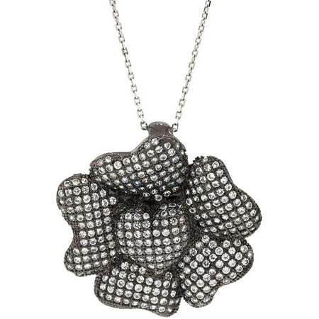 Pori Jewelers Sterling Silver Pave Flower Heart Pendant