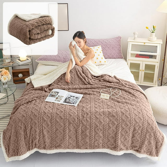 Fleece Blanket, Double-Layer Soft Lambswool Office Nap Blanket, Taffeta Fleece Thickened Warm Throw Machine Washable Fade-Resistant