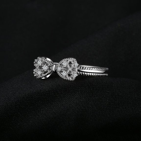 Sterling Silver Bow Knot Ring for Women with Cubic Zirconia Anniversary Ring Open Bow Design Polished Ring Accented with Sparkling CZ Stones Fine Jewelry