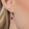 thumbnail image 3 of Gem Stone King 14K White Gold Red Created Ruby and White Diamond French Wire Dangle Earrings for Women (1.13 Cttw, Gemstone July Birthstone, Oval 6X4MM and Round 2.5MM), 3 of 6