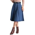 thumbnail image 1 of Falda de mezclilla plisada para mujer INSPIRE CHIC, de cintura alta, estilo A, con bolsillos, falda midi clásica con cinturón, azul S, 1 of 1